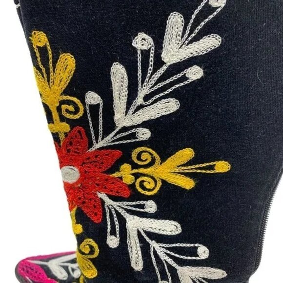Artemis Black Velvet Embroidered Boot Women's Size 37 - Picture 2 of 13